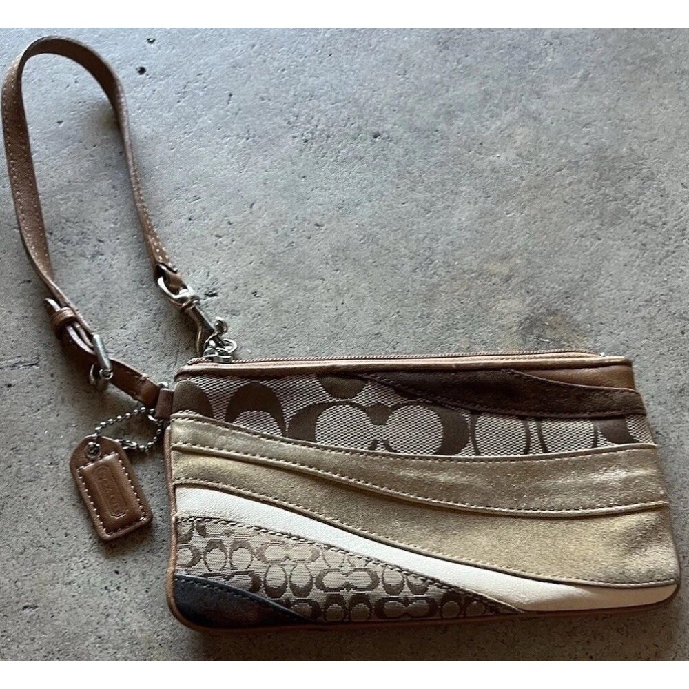 Coach Y2K Demi Striped Leather, Suede and Canvas Signature C Wristlet Small Bag